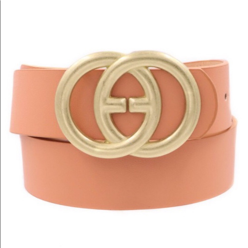 Peach Double Metal Leather Belt